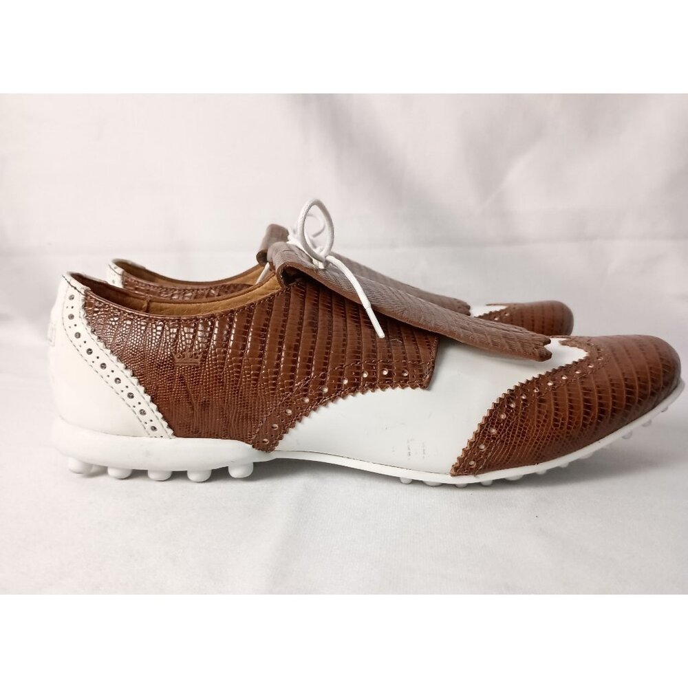 Peter Millar Brown and White Leather Driving Shoes
